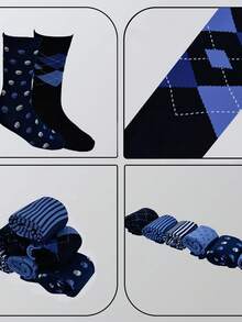VeloEdit 1/6 Pairs Men's Formal Socks With Contrast Stripes, High Tube Socks, Business Long Socks For Spring/Summer, European & American Size, Premium Fabric - Multicolor - View 5