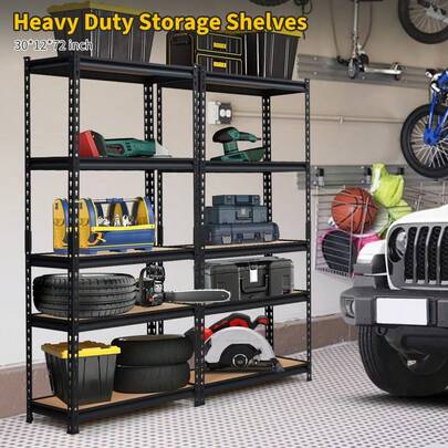 Heavy Duty Shelving 2000 Lbs Capacity, 5-Tier Adjustable Metal Storage Shelves Unit 48" W X 18" D X 72" H, Garage Industrial Utility Rack For Warehouse, Kitchen Pantry, Garage