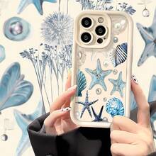 1个可爱卡通珍珠海星贝壳海洋波浪个性化天蓝色，哑光白色镜框阶梯式设计全保护软手机壳，[国际版，非国内版] 兼容Android//Galaxy/A/S/FE/Plus/Ultra，//Pro/Note/Poco/X，//Hot/Play/Spark/Pop/Smart，/Reno/，Honor，/E/G， - 黑色 - 查看 2