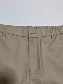 Men's Solid Color Casual Elastic Waist Straight Shorts With Button, For Daily Wear - Black - View 6