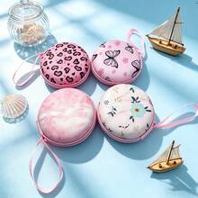 1pc EVA Material Round Earphone Storage Bag, Cute Print Shockproof Portable Digital Accessory Organizer Bag (Print Position Not Fixed) - View 6