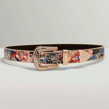 1pc Vintage Western Style Floral Embossed Women's Belt | Black Base Colorful Floral Print Waist Belt, Suitable For Bohemian, Dress, Jeans - B - View 6