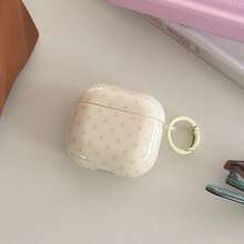 Minimalist Solid Color White Base Blue Polka Dot With Hanging Ring Earphone Case Compatible With Airpods Pro 3, New Pro 2, Cute Apple 4 Minimalist 3, Personalized 1/2 Earphone Case For Women - White - View 3