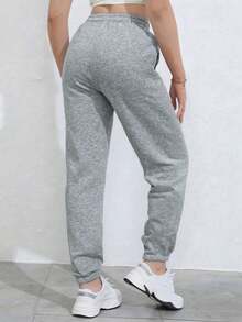 1pc Tween Girls' Fashionable Outdoor Sports Casual Drawstring Pants, Autumn/Winter - Grey - View 2