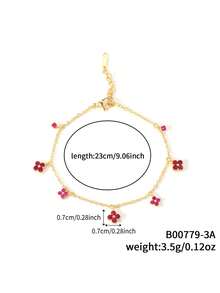 1pc Elegant Lucky Clover Shaped Chain Bracelet, Suitable For Casual Daily Wear - Multicolor - View 9