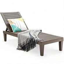 Plastic Outdoor Sun Lounger With 5 Adjustable Positions For Garden Patio Poolside - Light Coffee - 查看 2