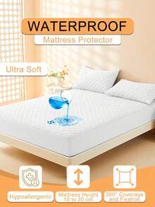 Anqianny 1 pieza Protector de colchón acolchado de 3 capas, 100% impermeable, suave y transpirable, se ajusta a cama individual o doble (no incluye funda de almohada) - Blanco - Ver 1