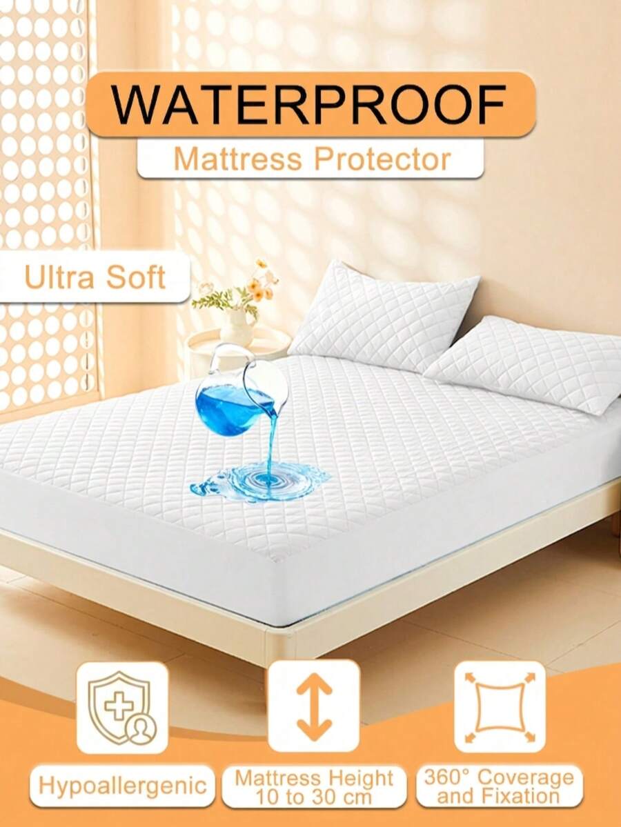 Anqianny 1 pieza Protector de colchón acolchado de 3 capas, 100% impermeable, suave y transpirable, se ajusta a cama individual o doble (no incluye funda de almohada) - Blanco - Ver 1