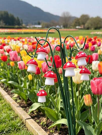 10pcs Resin Garden Decor Stakes, Smooth Surface Easy Maintenance, Suitable For Home Desk Or Potted Plants, Add Atmosphere To Garden, Realistic Mushroom Holiday Gift, Gift For Gardening Enthusiasts