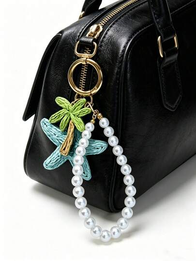 Boho Beach Starfish Coconut Tree Keychain, Pearl Chain Woven Bag Charm With Spring Ring Clasp, Summer Tropical Style Key Ring For Car Keys, Handbags, Backpacks & Purses, Ideal For Beach Trips, Vacation, Daily Use & Outings, Suitable For Women, Girls, Beach Lovers & Fashionistas, Perfect For Easter, Summer Holiday, Birthday & Holiday Gifting,Versatile As Keychain, Bag Charm, Car Key Accessory & Backpack Ornament ﻿