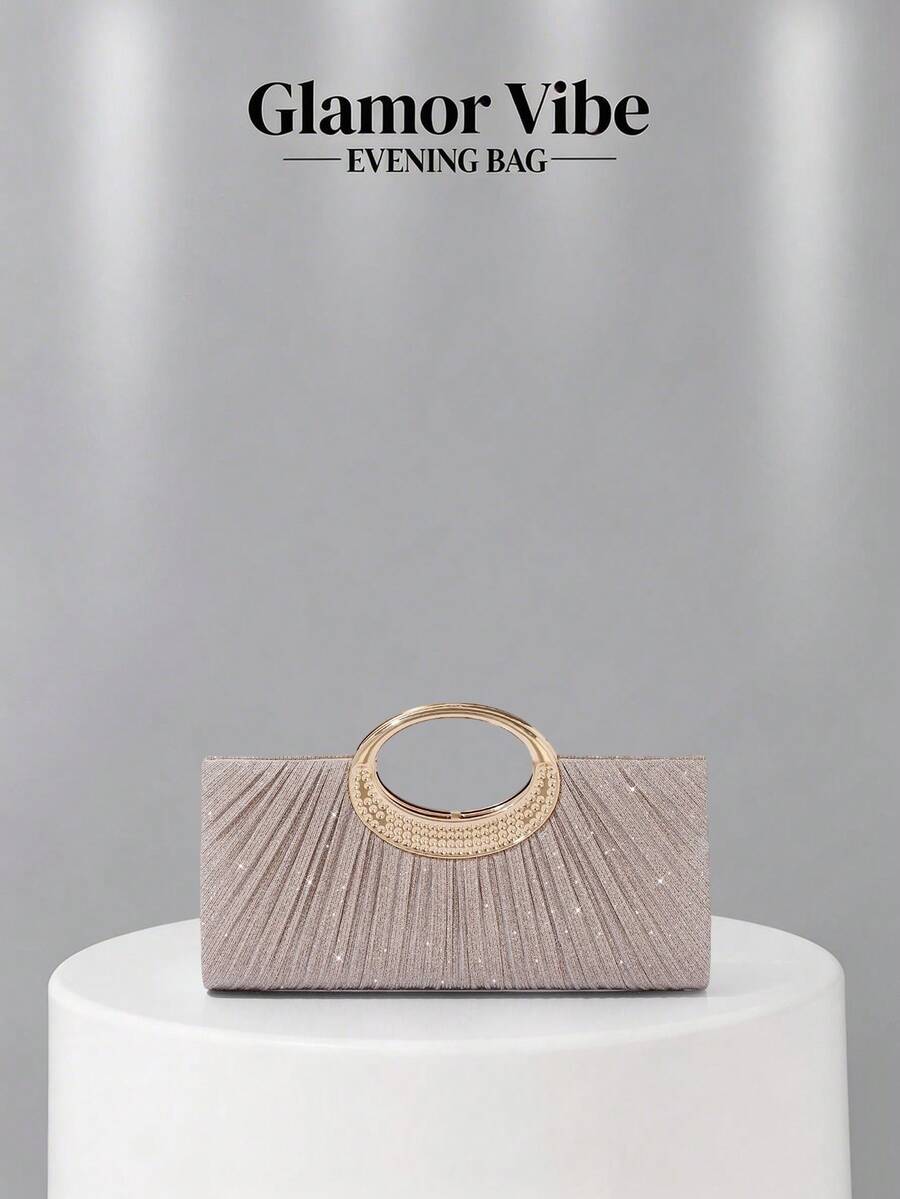 Bolso de mano de noche brillante para mujer, tela brillante con decoración metálica, correa de cadena metálica, adecuado para bodas, banquetes, fiestas, bailes, regalos de vacaciones, combinación de vestidos, regalos del Día de San Valentín, regalos de cumpleaños