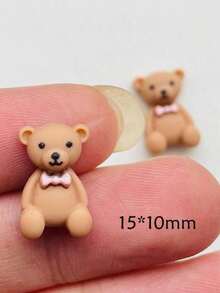 10个/20个 新款 15*10mm 可爱迷你卡通动物咖啡色领结 小熊树脂工艺品，扁平装饰，适用于珠宝制作、发饰、美甲装饰、树脂材料、DIY装饰，最佳生日礼物和小装饰品 - 蝴蝶結小熊 - 查看 5
