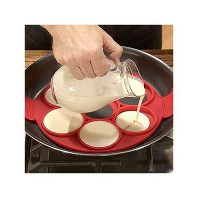 7-Cavity Silicone Pancake & Egg Mold, Non-Stick Circular Egg Ring (Red)