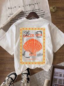 Summer Beach With Ocean Shell Print Pattern Women's Casual Round Neck Short Sleeve T-Shirt White - 魏斯 2 - 查看 2