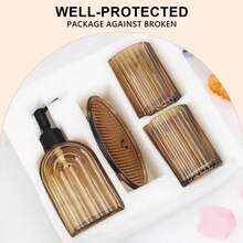 Reeded Glass Tumbler Set Of 4 - 330ml &400ml Amber Bathroom Accessories, Vertical Ribbed Design For Modern Home Decor, Minimalist Countertop Storage - 400ml - View 6