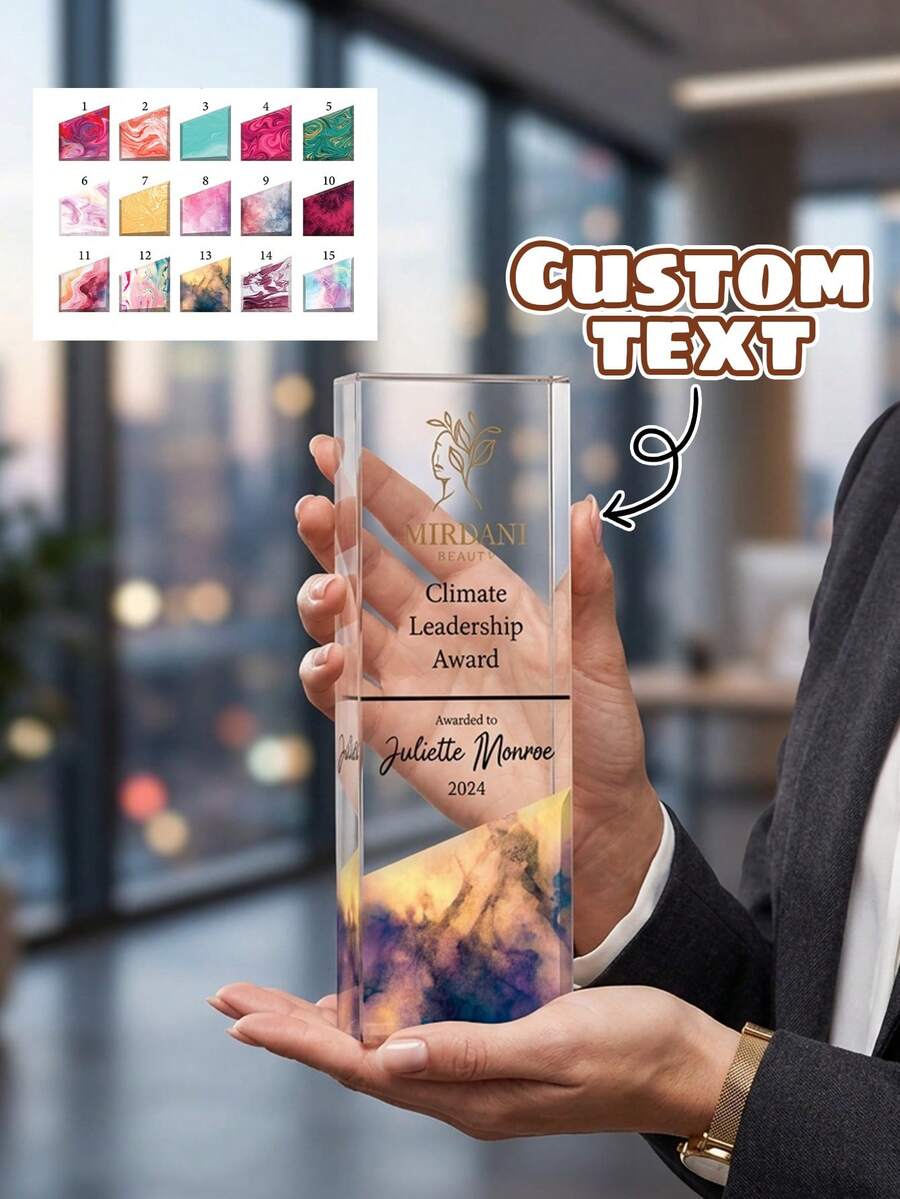 1pc Personalized Acrylic Award Plaque, Custom Engraved Company Award For Employee Recognition, Employee Of The Month, Leadership And Retirement Gift, Custom Logo Desktop Display For Business Excellence, 15 Colors Available - Multicolor - View 1