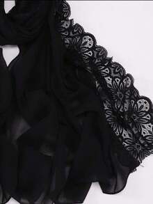 New Arrival Spring/Summer Lace & Pearl Splice Chiffon Hijab Shawl, Muslim Headscarf - Black - View 2