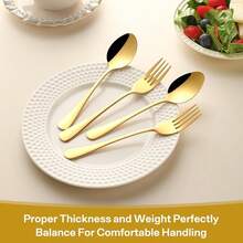 25pcs Polished Flatware Set, Kitchen & Dining Accessories - Gold - View 3