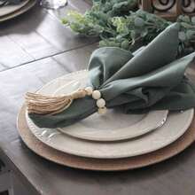 Handmade Woven Napkin Rings With Tassels And Wooden Beads, Adjustable, Suitable For Rustic Farmhouse Dining Table Decor, Bohemian Style - wood - View 9