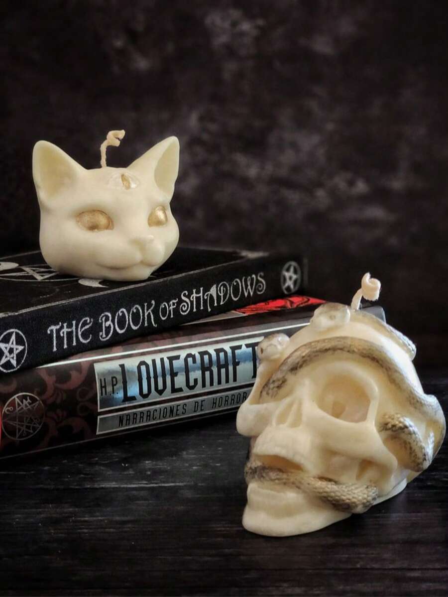 Silicone Mold/Candle Mold - Gothic Dark Style Skull Snake & Mysterious Three-Eyed Cat, Soft Silicone Material, Easy Demold And Clean, Reusable, Compatible With Candle, Gypsum, Resin, Create Atmospheric Decor For Festivals And DIY - Skull Snake & Mysterious Three-eyed Cat - View 1