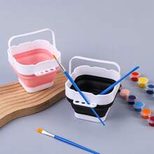 Mini Desktop Foldable Brush Washing Bucket For Art Students, Portable Watercolor Painting Tool, Brush Washing Bucket Wholesale - Square Black - View 2