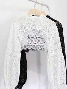 1pc Women's Black Lightweight Sheer Shawl, Hollow Minimalist Fashionable Breathable Detachable Dickey Collar Peterpan Shirt Collar, Elegant Chiffon Spring/Summer,Festival,Travel - Áo sơ mi trắng cổ bèo nhún - Xem 3