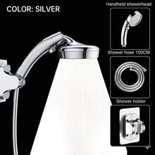 Juego de ducha de mano Tatukiko: Un cabezal de ducha de panel grande de 9 cm, características de ahorro de agua que aumentan la presión, una boquilla ajustable 360°, un botón de detención del agua conveniente, perfecto para actualizar tu baño - Cabezal de ducha + manguera + soporte - Ver 1