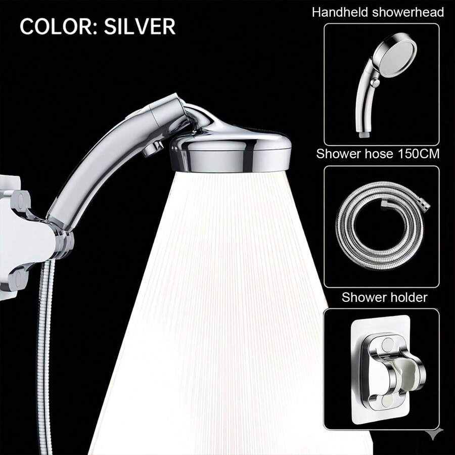 Juego de ducha de mano Tatukiko: Un cabezal de ducha de panel grande de 9 cm, características de ahorro de agua que aumentan la presión, una boquilla ajustable 360°, un botón de detención del agua conveniente, perfecto para actualizar tu baño - Cabezal de ducha + manguera + soporte - Ver 1