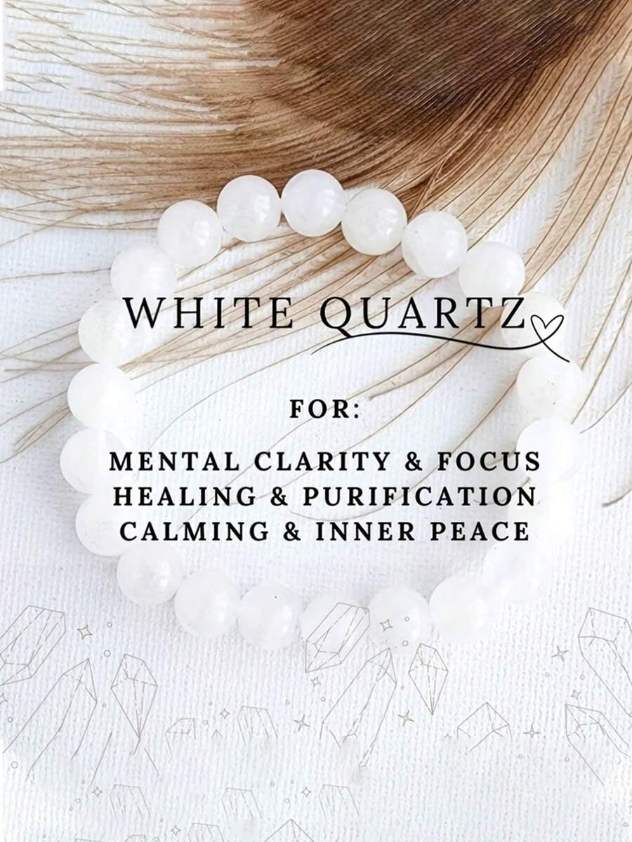 1pc Natural White Quartz Bracelet - Meditation Accessory For Inner Peace - Handmade Unisex Design - Elegant Boho Style, Birthday/Mother's Day/Valentine's Day Gift - Everyday & Occasion Jewelry - Minimalist Beaded Chain - Suitable For All Seasons - Multicolor - View 1
