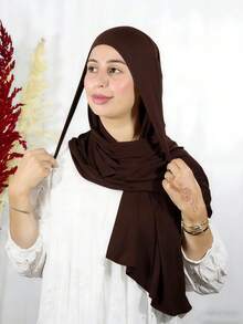 1 pièce Foulard instantané pour femme, 100% coton à nouer, châle unicolore classique, tissu viscose doux et confortable, convient pour le port quotidien, l'abaya et les occasions de fête - Multicolore - Voir 15