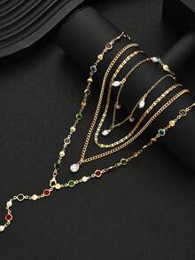 Set Kalung Berlapis Rumbai Berlian Imitasi Bentuk Y (2 buah/set), Kalung Berlapis, Desain Keren, Kalung Choker Panjang Vintage, Cocok untuk Perhiasan, Ulang Tahun, Seksi, Gaya Jalanan, Pesta, Kencan, Hadiah untuk Pacar - Emas - View 2
