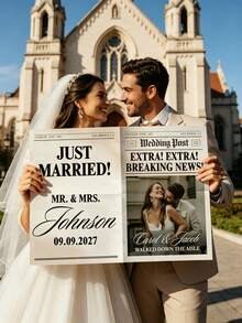 1 Customizable Wedding Newspaper, Editable With Photos And Text, Bride & Groom Keepsake, Wedding Program, Marriage Announcement, Itinerary, Romantic Celebration, Engagement Party, Wedding Reception Decor, Unique Wedding Gift - Multicolor 8 - View 5