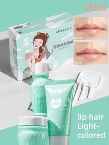ukiss Bộ tẩy lông môi dịu nhẹ 20g+30g+35ml, 1 gel lô hội (lót & dưỡng sau tẩy) + 1 bột tẩy + 1 kem (trộn để dùng), làm sáng lông môi nhẹ nhàng, mịn màng không đốm đen, không đau, làm dịu và bảo vệ da - 20g + 30g + 35ml - Xem 1