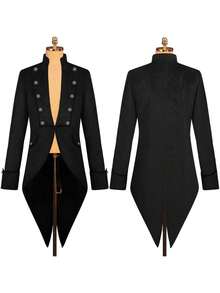 Halloween Medieval Retro Costume Mid-Length Punk Coat For Men - Red - View 7