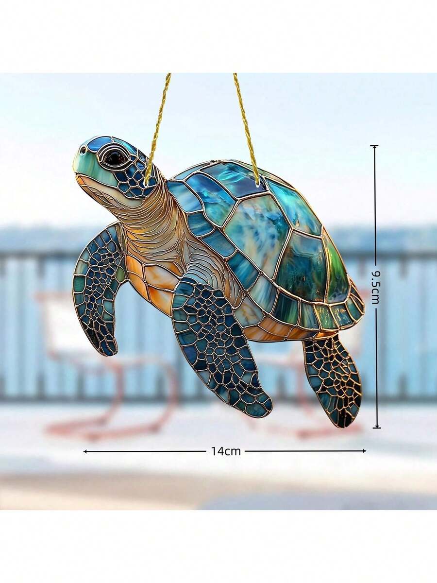 7.87 Inch Acrylic Sea Turtle Suncatcher - Colorful Stained Glass Effect, Ocean Themed Hanging Decor, Suitable For All Seasons, Unique Home & Garden Gift - Multicolor - View 1