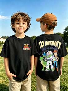 Disney Una pieza de camiseta de cuello redondo de algodón para niños, casual y cómoda, con estampado de coche para primavera y verano de manga corta - Negro - Ver 1