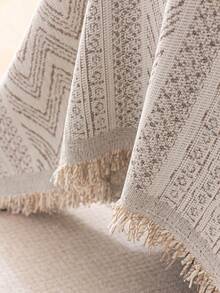 1pc Geometric Pattern Tassel Bohemian Style Sofa Cover - Machine Washable, Pet-Friendly Sofa Protector Blanket Suitable For Single/Double/Triple/Quadruple Sofa, Home Decor Essential - Khaki - View 10
