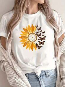Camiseta de manga corta con cuello redondo para mujer - Blusa casual con mangas cortas y cuello redondo, parte delantera y trasera lisas, top opaco lavable a máquina para atuendos casuales, de oficina y para combinar - Camiseta básica en colores neutros (gris) - Blanco - Ver 6