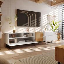 Modern TV Unit, White And Wood Look, 180 X 50 X 38 Cm, Minimalist Design. - White - View 2