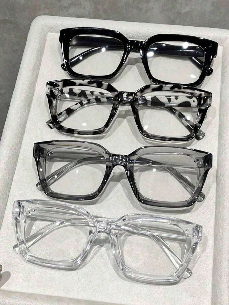 4 Pairs/Set Colorful Plastic Geometric Full Frame Decorative Glasses, Women's Modern Minimalist Style, Suitable For Daily Wear, Back To School, Street Style, Weekend Outings, Fashion Accessory - Multicolor - View 1