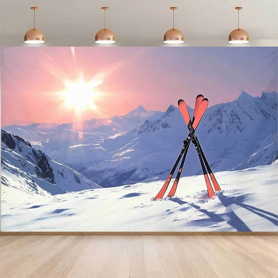 雪山滑雪主题背景布,派对装饰,适用于室内外庆典、摄影背景、墙面装饰 - 10 - 查看 1