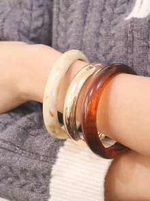 3 piezas de brazaletes acrílicos de textura de ámbar vintage de resina, diseño apilable de moda, adecuado para uso diario de mujeres (el color del brazalete puede variar ligeramente por lote) - Multicolor - Ver 7