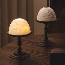 1 Set Vintage Walnut Wood Candle Holder With Ceramic Bone Translucent Shade, Decorative Scented Candle Holder For Romantic Dining Table, Cabinet, Outdoor Gathering, Luxury Creative Wooden Candle Holder For Home Use - Brown - View 1