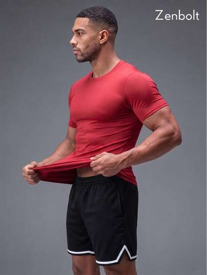 ZULIZ Zenbolt 男士修身圆领短袖T恤，休闲运动上衣，适合日常穿着和健身训练