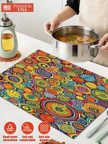 Colorful Tropical Leaf Print Non-Slip Absorbent Kitchen Mat - Heat-Resistant Countertop Protector, 2D Flat Drying Mat, Local Printed Kitchen Utensil Drainage Mat, Home Decor, Coffee Bar Station, Kitchen Decor, Coffee Mat, Kitchen Essentials, Laundry Room Accessories, Draining Mat, Courtyard Table Decoration, Perfect For Party, Mother's Day, Father's Day, Graduation Gifts - 多色6 - 查看 1