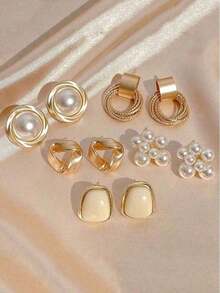 5 Pairs/Set Minimalist Wedding/Party/Daily Wear Earring Set, Petite Vintage Triangle Twist Stud Earrings, Luxury Matte Personalized Women Earring Jewelry Set - 彩色 - 查看 9