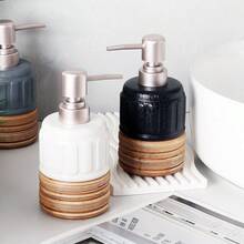 1pc Ceramic Lotion Bottle With Vertical Striped Design, Refillable Dispenser Bottle, Hand Sanitizer Pump Bottle, Simple And Practical Home And Bathroom Toiletries - Multicolor - View 2