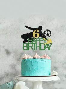 足球主题数字生日蛋糕闪光插页，带有 1/2/3/4/5/6/7/8/9/10/11/12/13/14/15 岁数字，生日快乐插页卡，适用于运动派对装饰。 - 查看 17