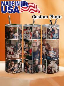 1pc 20oz/600ml Custom Photo Stainless Steel Tumbler, Personalized 1-12 Images Vacuum Insulated Travel Cup With Straw & Brush, Leakproof, 12H Hot/24H Cold, Reusable Hot Cold Drink Mug, Gift For Family Friends Couples, Ideal For Office Gym Outdoor - Multicolor - View 19
