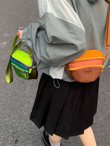 Colorblock Waist Bag | 6 Colors Available, Dual Zipper Compartments For Phone, Keys, Lipstick; Lightweight For Organized Travel; Adjustable Metal Buckle Strap, Instantly Converts From Waist Bag To Crossbody Bag; Suitable For Commuting, Shopping, Sports And Travel - Multicolor - View 6